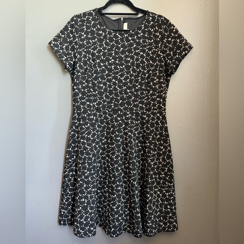 LOFT Black and White Floral Midi Dress, Size 10